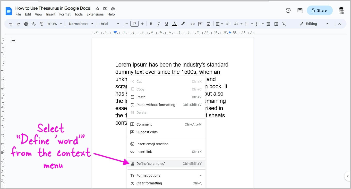 How to Use Thesaurus in Google Docs