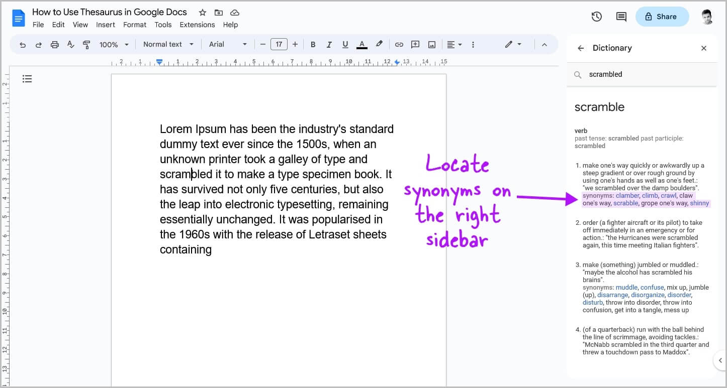 How to Use Thesaurus in Google Docs